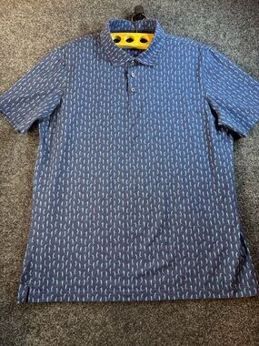 Bugatchi Navy Polo with Light Blue Mini Golfer Pattern